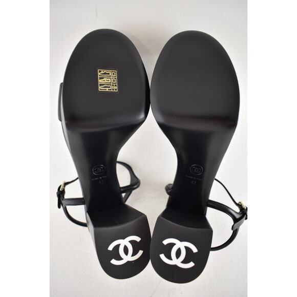 Chanel 24C Black Lambskin Leather Logo Platform Ankle Strap Block Heel Sandal 41 - Picture 14 of 14